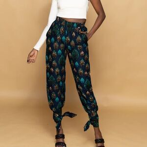 BESIDA African print Fea jogger pant with self tie hem Blue M Stitch Fix Nwt